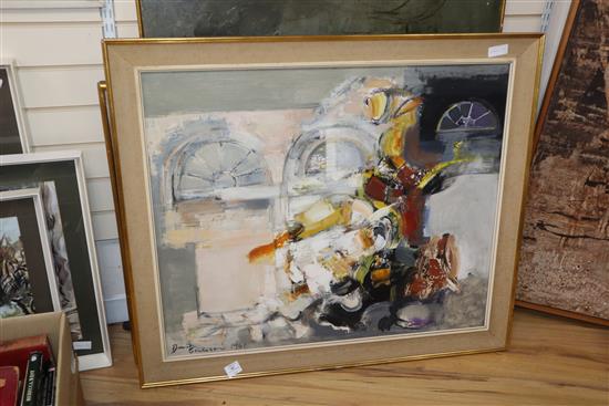 David Emerson, 3 oils on, Abstracts, signed and dated c.1961, largest 76 x 91cm